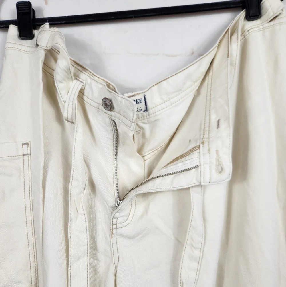 Free People We The Free Boho Slouchy Dunes Wide-Leg Jeans Pants in Ecru Cream 26